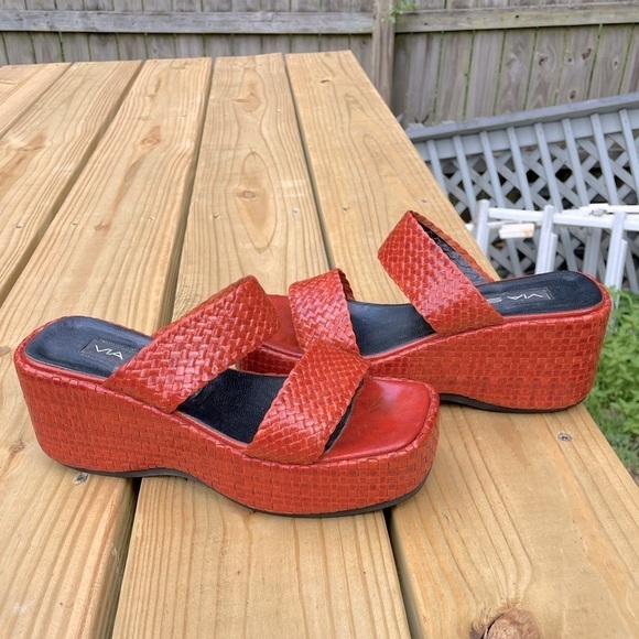 Vintage Via Spiga Y2K Woven Genuine Leather 90s Square Toe Platform Sandals - Picture 1 of 7